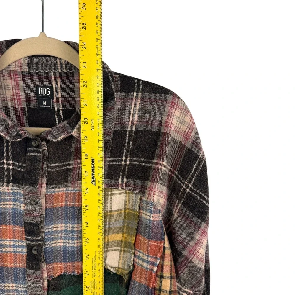 BDG Urban Outfitters Patchwork Plaid Flannel Button‎ Down Shirt Medium Festival - Picture 10 of 12